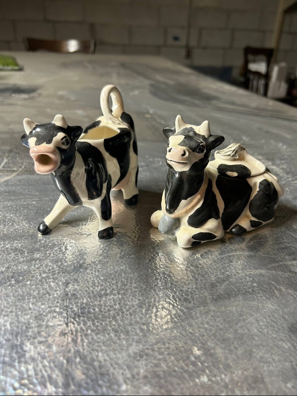 Black and White Ceramic Cow Figurines - Decorative Home Art
